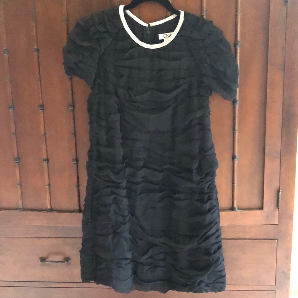 Chloe black ruched silk dress